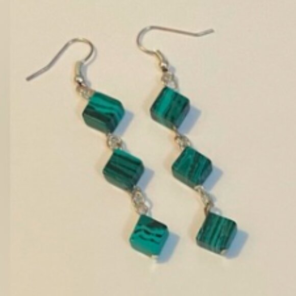 NEW Malachite cube crystal gemstone earrings (3 pairs) - Picture 3 of 3